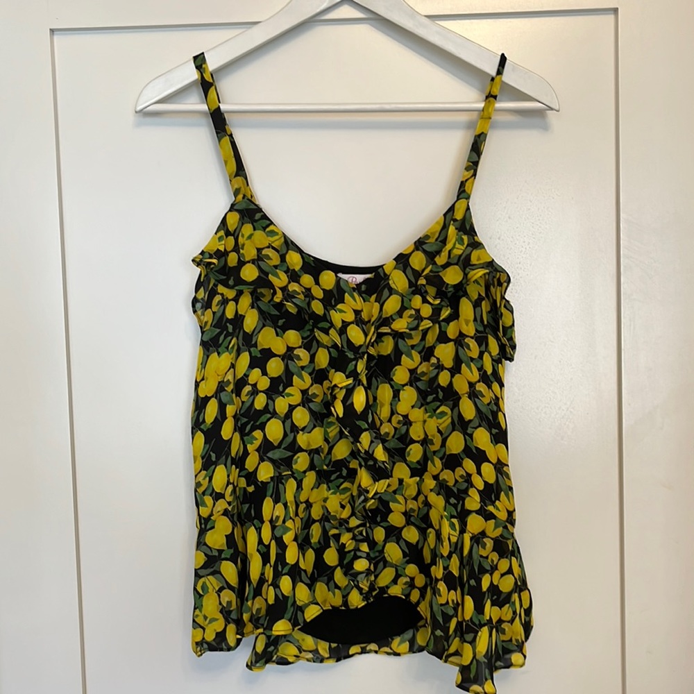 Parker Lemon Camisole with Ruffle Detail Small Yellow & Black Adjustable Straps
